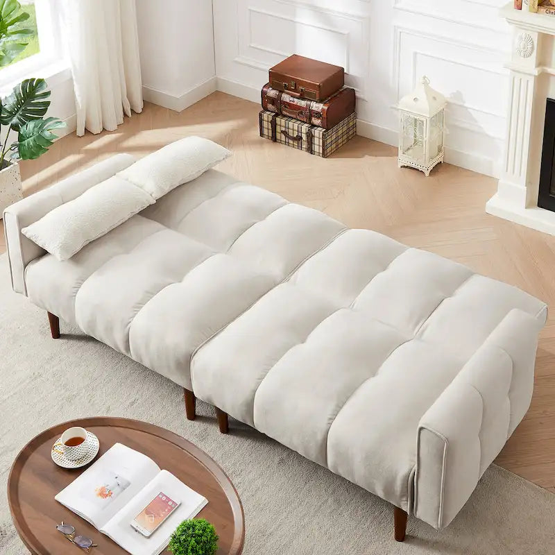 Canapé convertible futon avec positions réglables et pieds en bois