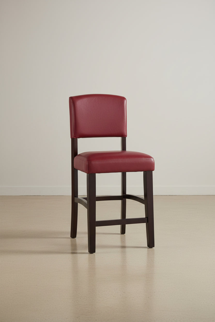 Tabouret de comptoir fixe, vinyle rouge foncé - S.O.