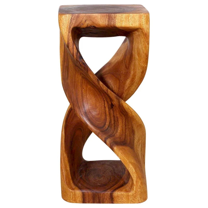 Tabouret/table torsadé double en bois 12 po L x 26 po H Huile de chêne - 12 x 12 x 26
