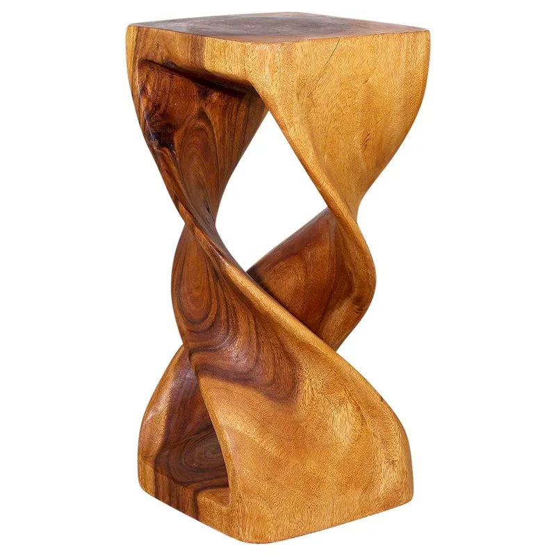 Tabouret/table torsadé double en bois 12 po L x 26 po H Huile de chêne - 12 x 12 x 26