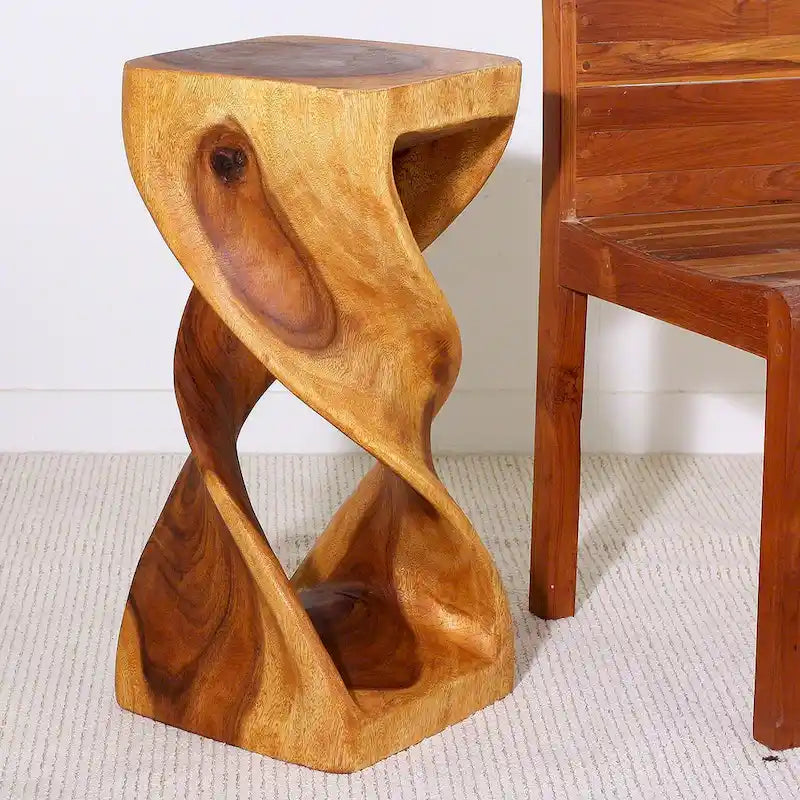 Tabouret/table torsadé double en bois 12 po L x 26 po H Huile de chêne - 12 x 12 x 26