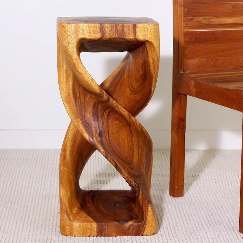 Tabouret/table torsadé double en bois 12 po L x 26 po H Huile de chêne - 12 x 12 x 26