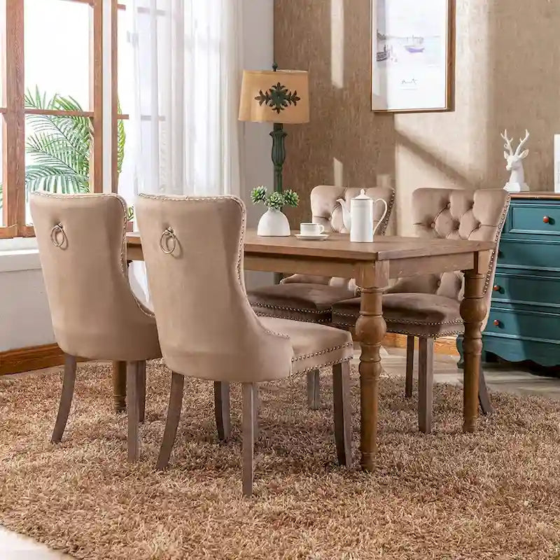 Ensemble de 2 chaises de salle à manger, chaise d'appoint rembourrée sans accoudoirs avec dossier capitonné, anneau de tirage et clous décoratifs