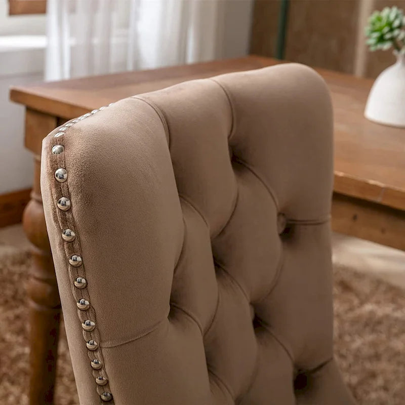 Ensemble de 2 chaises de salle à manger, chaise d'appoint rembourrée sans accoudoirs avec dossier capitonné, anneau de tirage et clous décoratifs