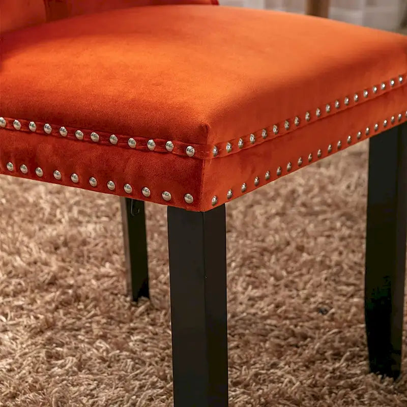 Ensemble de 2 chaises de salle à manger, chaise d'appoint rembourrée sans accoudoirs avec dossier capitonné, anneau de tirage et clous décoratifs