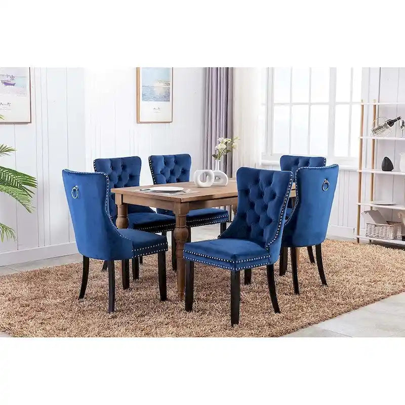 Ensemble de 2 chaises de salle à manger, chaise d'appoint rembourrée sans accoudoirs avec dossier capitonné, anneau de tirage et clous décoratifs