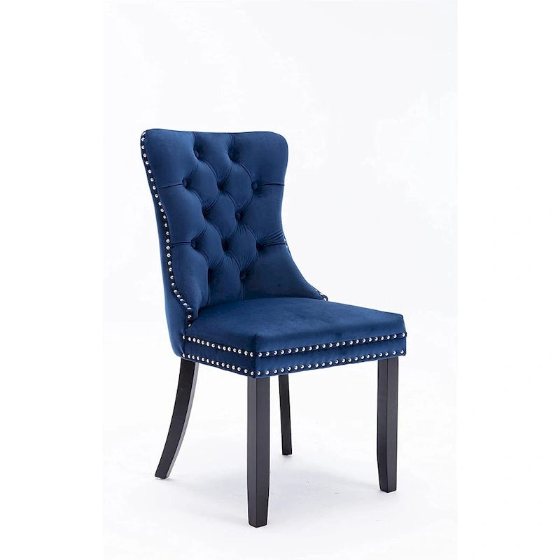 Ensemble de 2 chaises de salle à manger, chaise d'appoint rembourrée sans accoudoirs avec dossier capitonné, anneau de tirage et clous décoratifs