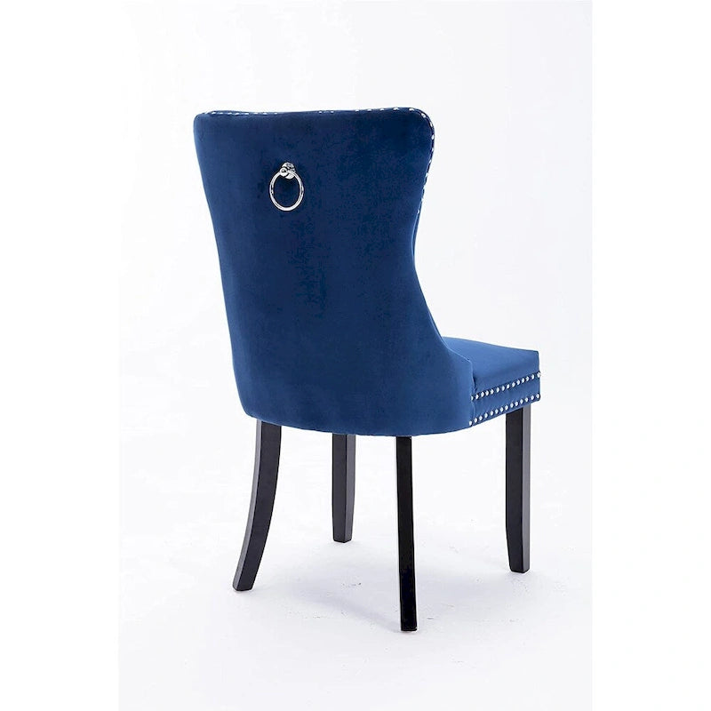 Ensemble de 2 chaises de salle à manger, chaise d'appoint rembourrée sans accoudoirs avec dossier capitonné, anneau de tirage et clous décoratifs