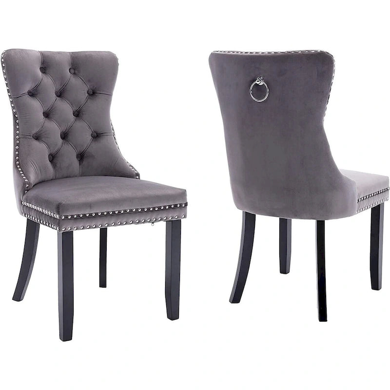 Ensemble de 2 chaises de salle à manger, chaise d'appoint rembourrée sans accoudoirs avec dossier capitonné, anneau de tirage et clous décoratifs