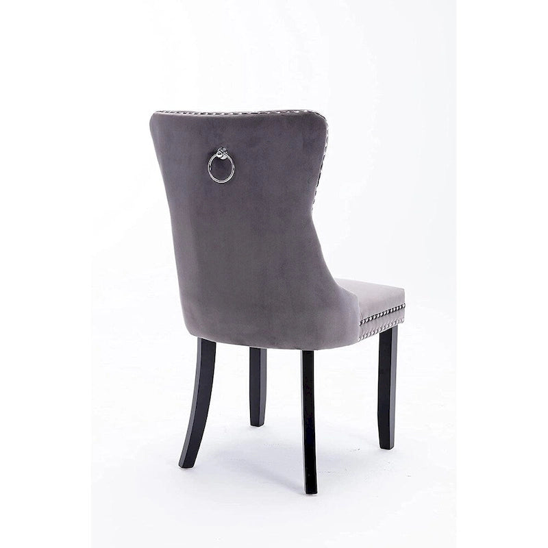 Ensemble de 2 chaises de salle à manger, chaise d'appoint rembourrée sans accoudoirs avec dossier capitonné, anneau de tirage et clous décoratifs