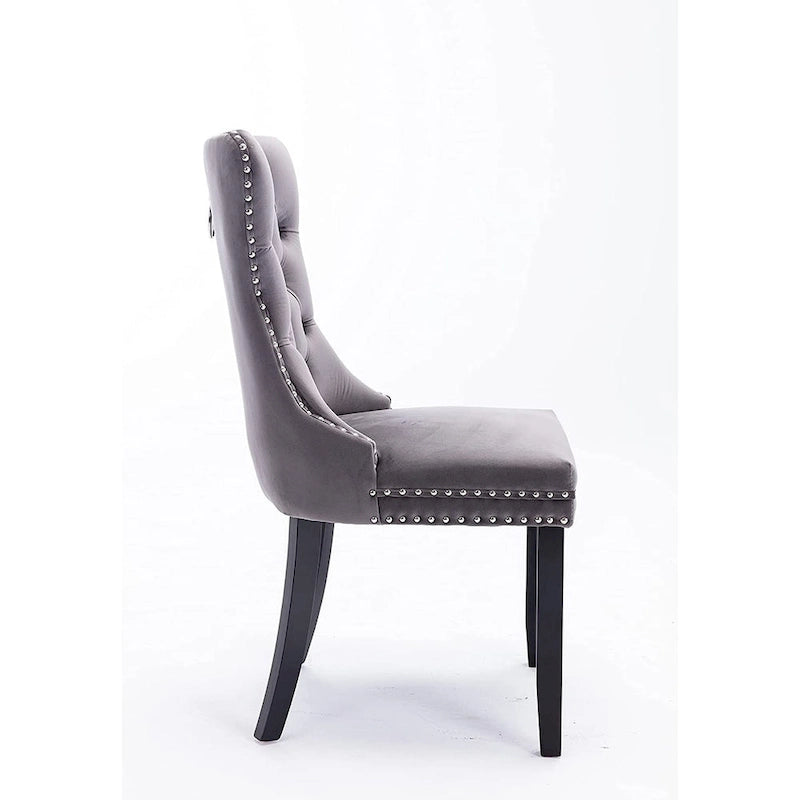 Ensemble de 2 chaises de salle à manger, chaise d'appoint rembourrée sans accoudoirs avec dossier capitonné, anneau de tirage et clous décoratifs