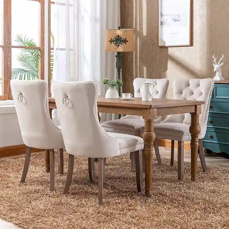 Ensemble de 2 chaises de salle à manger, chaise d'appoint rembourrée sans accoudoirs avec dossier capitonné, anneau de tirage et clous décoratifs
