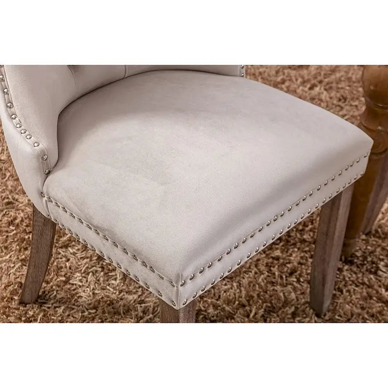 Ensemble de 2 chaises de salle à manger, chaise d'appoint rembourrée sans accoudoirs avec dossier capitonné, anneau de tirage et clous décoratifs