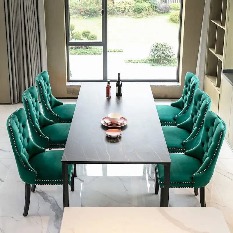 Ensemble de 2 chaises de salle à manger, chaise d'appoint rembourrée sans accoudoirs avec dossier capitonné, anneau de tirage et clous décoratifs