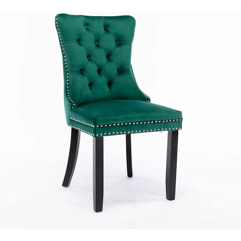 Ensemble de 2 chaises de salle à manger, chaise d'appoint rembourrée sans accoudoirs avec dossier capitonné, anneau de tirage et clous décoratifs