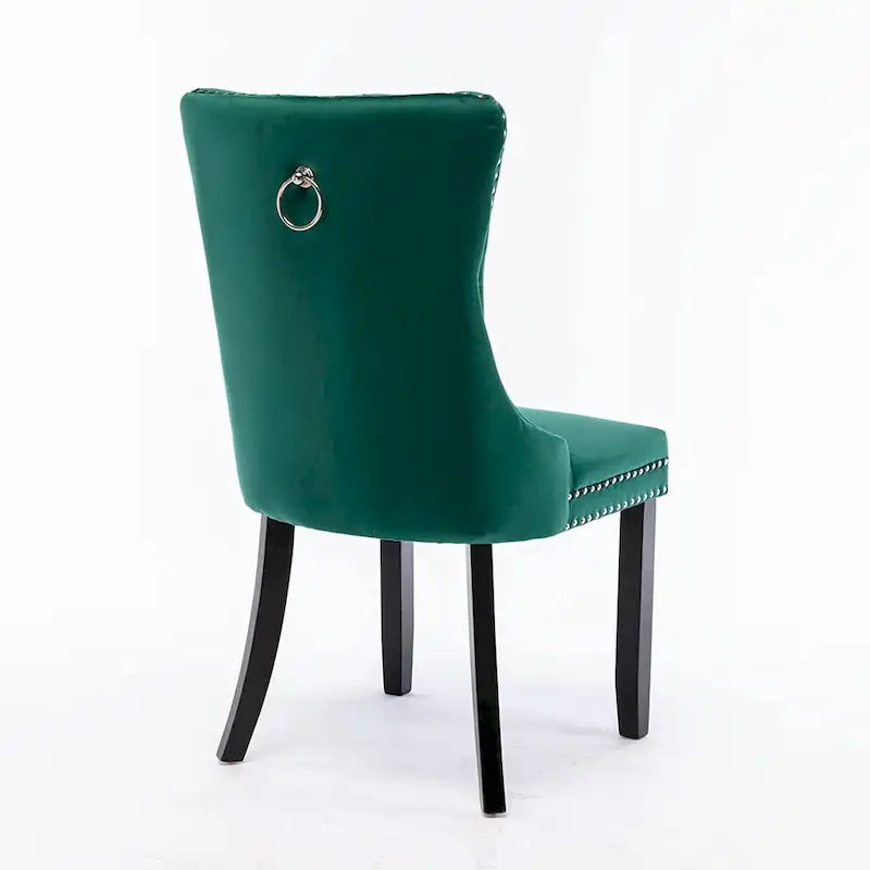 Ensemble de 2 chaises de salle à manger, chaise d'appoint rembourrée sans accoudoirs avec dossier capitonné, anneau de tirage et clous décoratifs