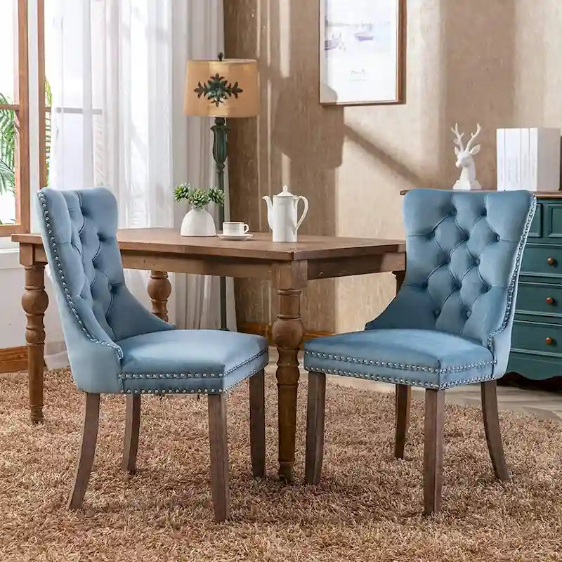 Ensemble de 2 chaises de salle à manger, chaise d'appoint rembourrée sans accoudoirs avec dossier capitonné, anneau de tirage et clous décoratifs
