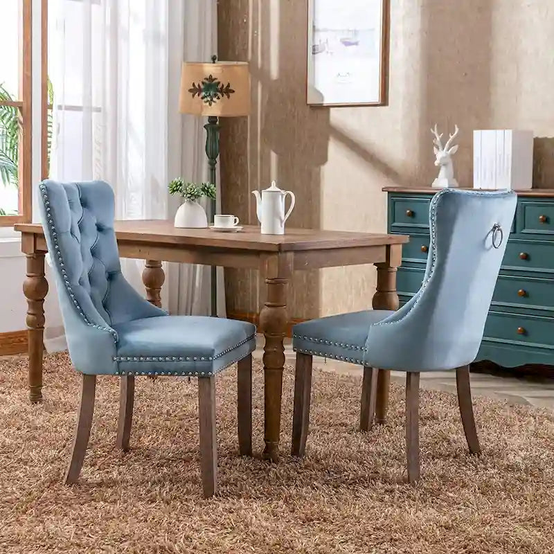 Ensemble de 2 chaises de salle à manger, chaise d'appoint rembourrée sans accoudoirs avec dossier capitonné, anneau de tirage et clous décoratifs