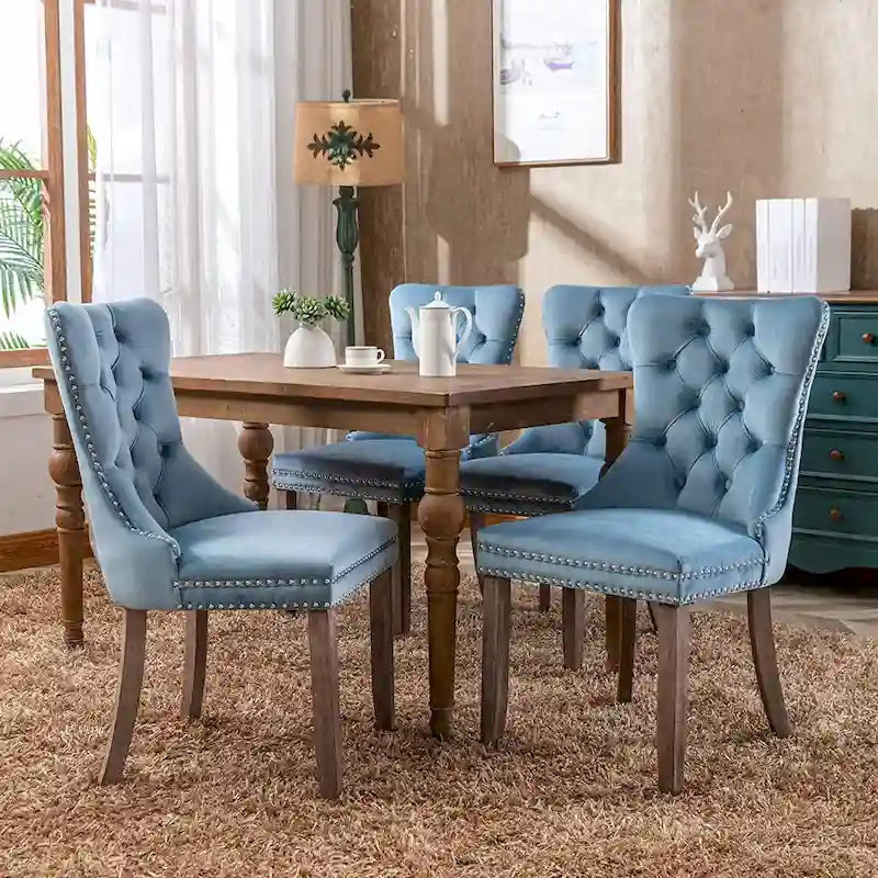 Ensemble de 2 chaises de salle à manger, chaise d'appoint rembourrée sans accoudoirs avec dossier capitonné, anneau de tirage et clous décoratifs