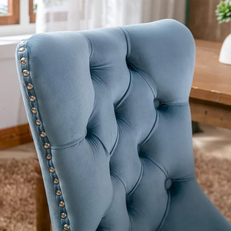 Ensemble de 2 chaises de salle à manger, chaise d'appoint rembourrée sans accoudoirs avec dossier capitonné, anneau de tirage et clous décoratifs