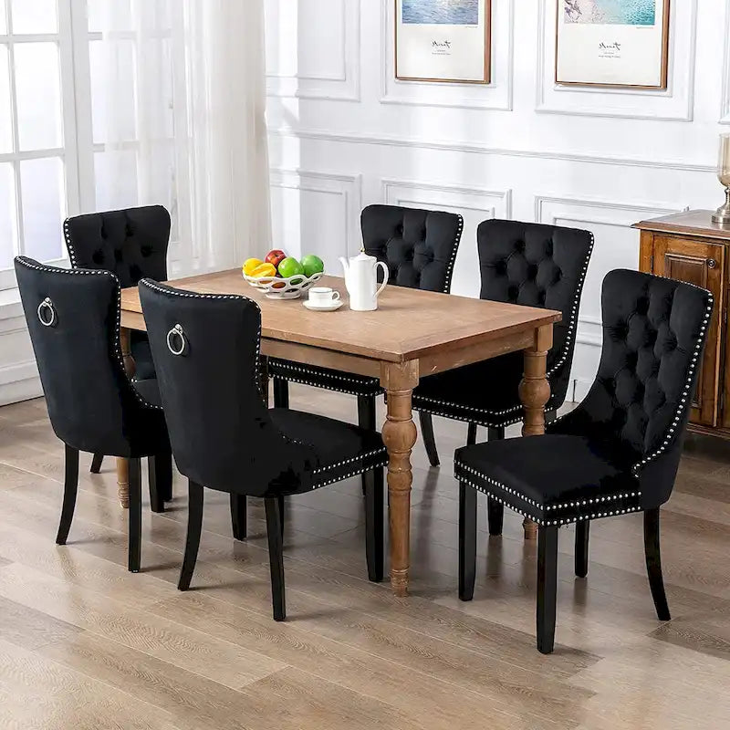 Ensemble de 2 chaises de salle à manger, chaise d'appoint rembourrée sans accoudoirs avec dossier capitonné, anneau de tirage et clous décoratifs