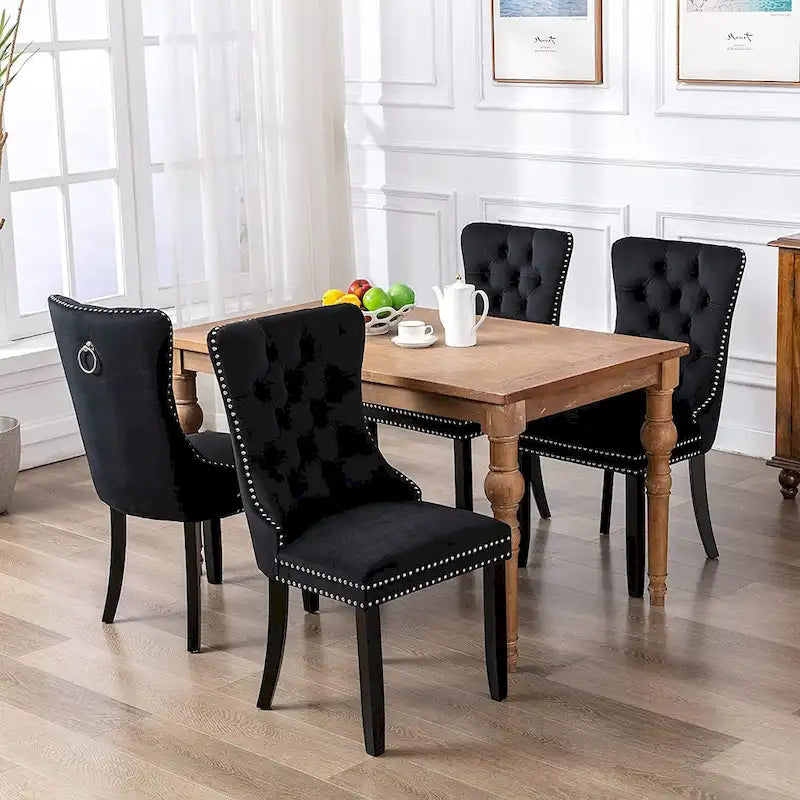 Ensemble de 2 chaises de salle à manger, chaise d'appoint rembourrée sans accoudoirs avec dossier capitonné, anneau de tirage et clous décoratifs