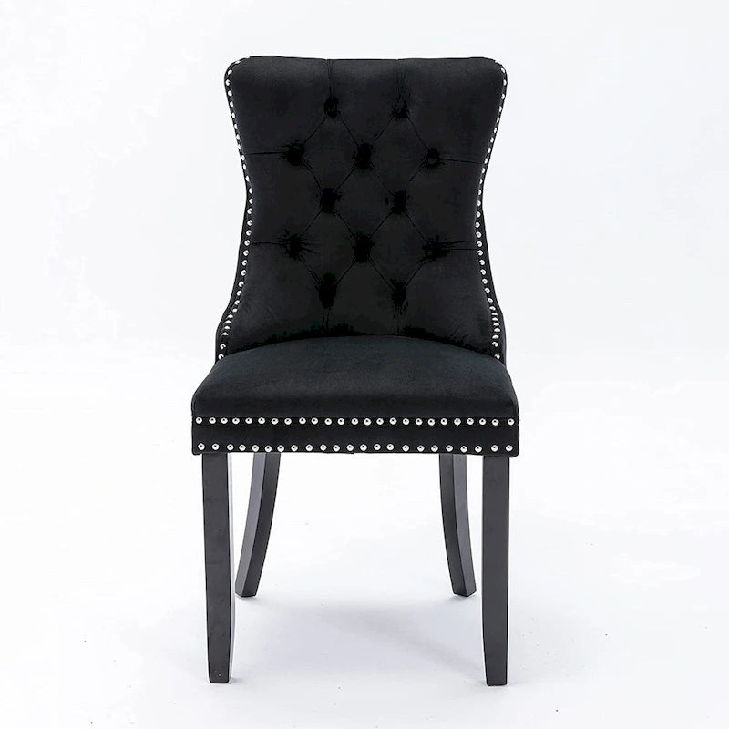 Ensemble de 2 chaises de salle à manger, chaise d'appoint rembourrée sans accoudoirs avec dossier capitonné, anneau de tirage et clous décoratifs
