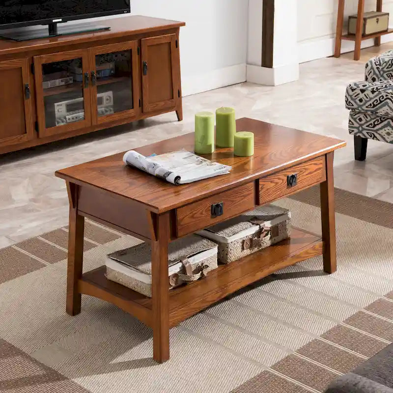 Table basse à deux tiroirs avec étagère