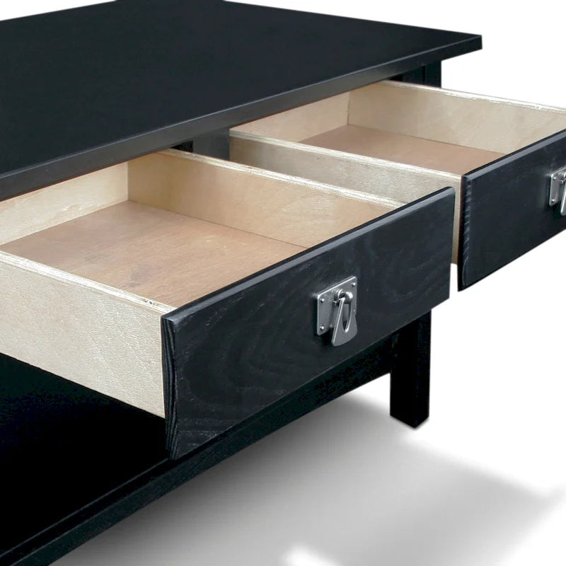 Table basse à deux tiroirs avec étagère