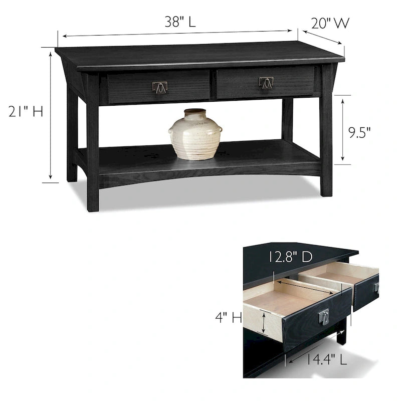 Table basse à deux tiroirs avec étagère