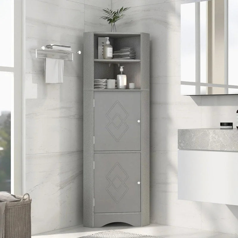 Meuble d'angle haut de maison avec 2 portes et 2 étagères extérieures, meuble de rangement autonome avec étagères réglables