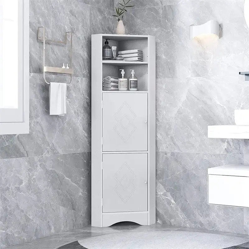 Meuble d'angle haut de maison avec 2 portes et 2 étagères extérieures, meuble de rangement autonome avec étagères réglables