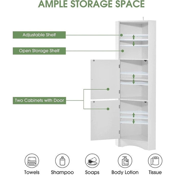 Meuble d'angle haut de maison avec 2 portes et 2 étagères extérieures, meuble de rangement autonome avec étagères réglables
