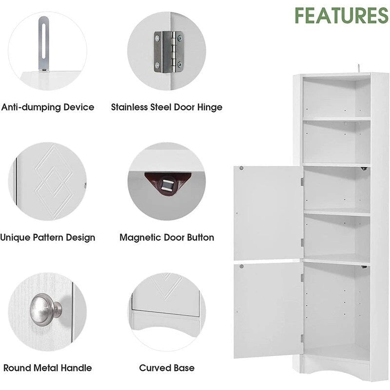 Meuble d'angle haut de maison avec 2 portes et 2 étagères extérieures, meuble de rangement autonome avec étagères réglables