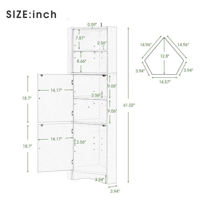 Meuble d'angle haut de maison avec 2 portes et 2 étagères extérieures, meuble de rangement autonome avec étagères réglables