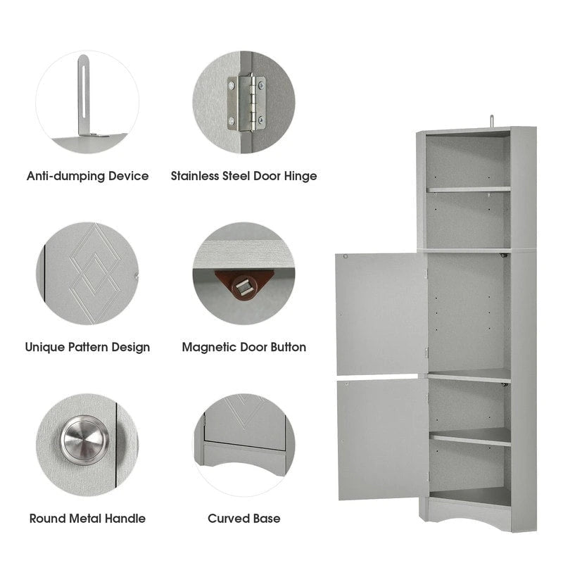 Meuble d'angle haut de maison avec 2 portes et 2 étagères extérieures, meuble de rangement autonome avec étagères réglables
