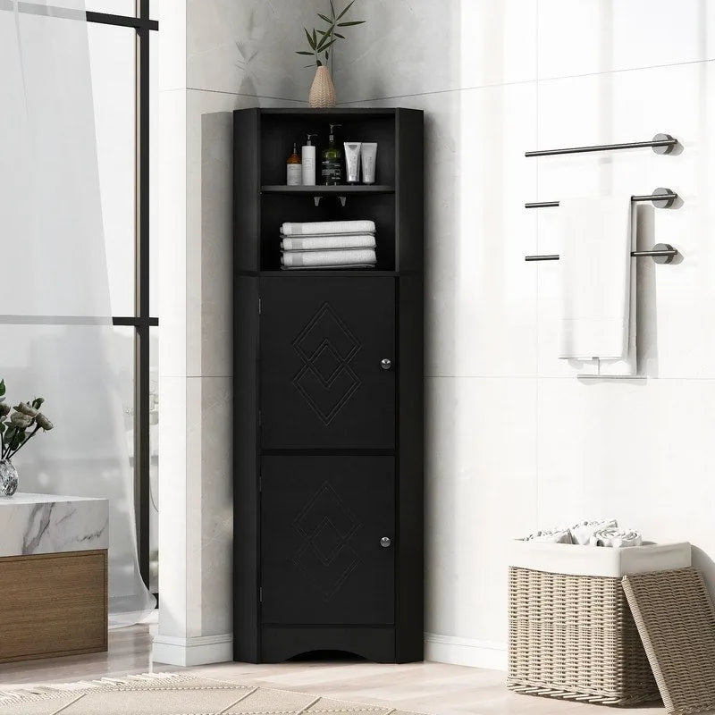 Meuble d'angle haut de maison avec 2 portes et 2 étagères extérieures, meuble de rangement autonome avec étagères réglables