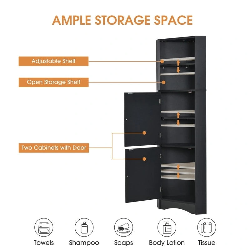 Meuble d'angle haut de maison avec 2 portes et 2 étagères extérieures, meuble de rangement autonome avec étagères réglables