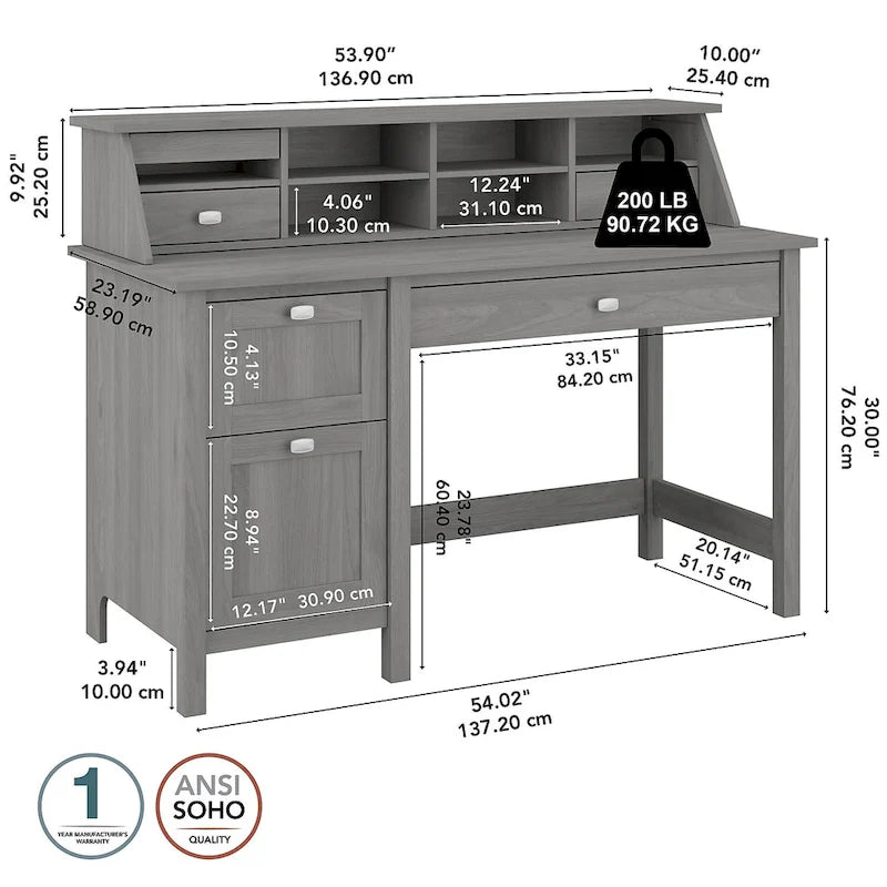 Bureau d'ordinateur 54W avec organisateur de bureau par