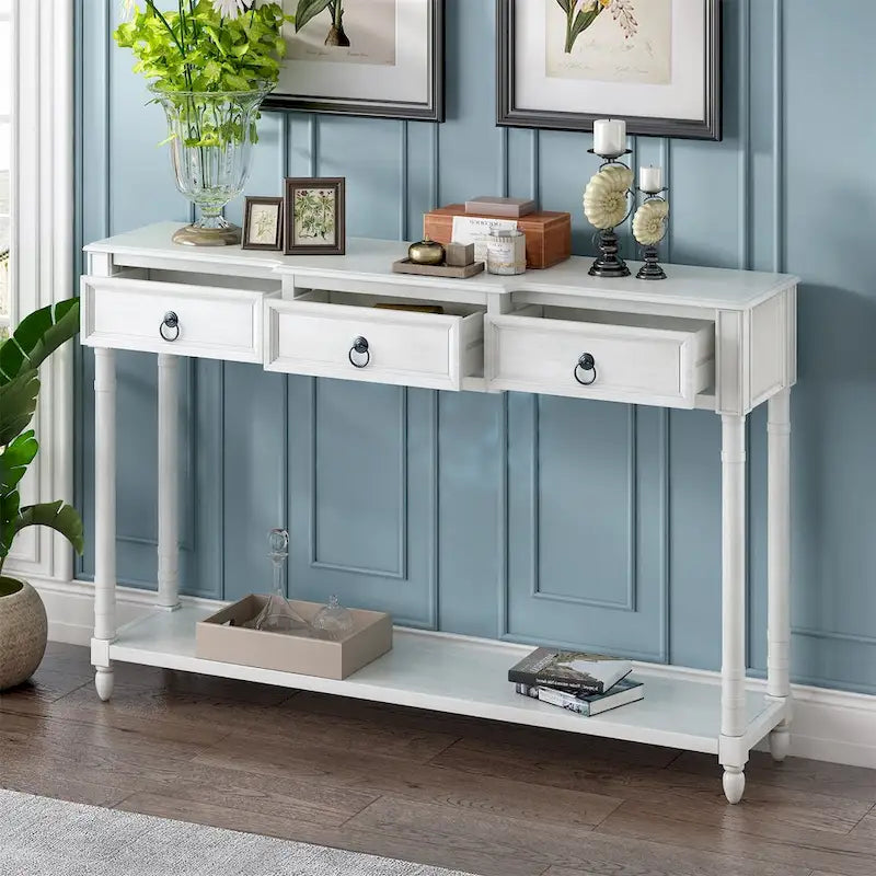 Console pour entrée avec tiroirs saillants et étagère