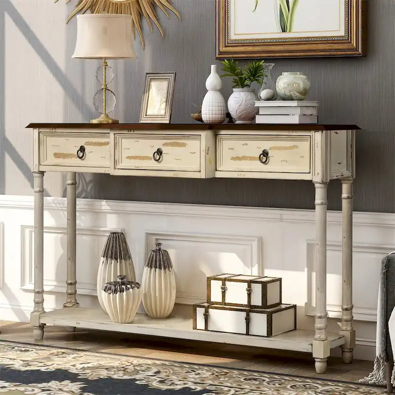 Console pour entrée avec tiroirs saillants et étagère