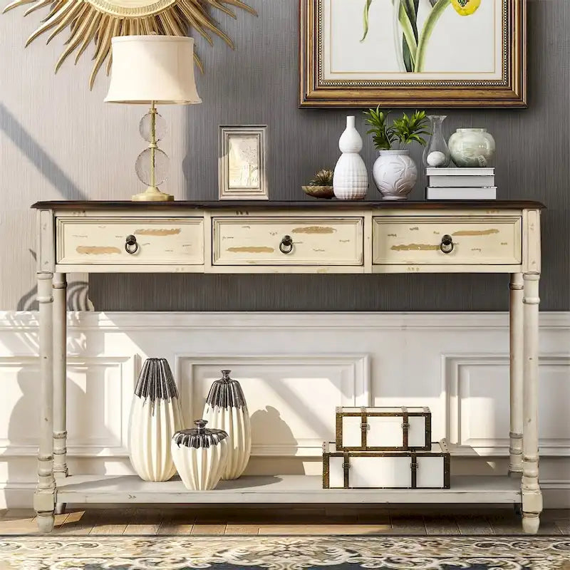 Console pour entrée avec tiroirs saillants et étagère