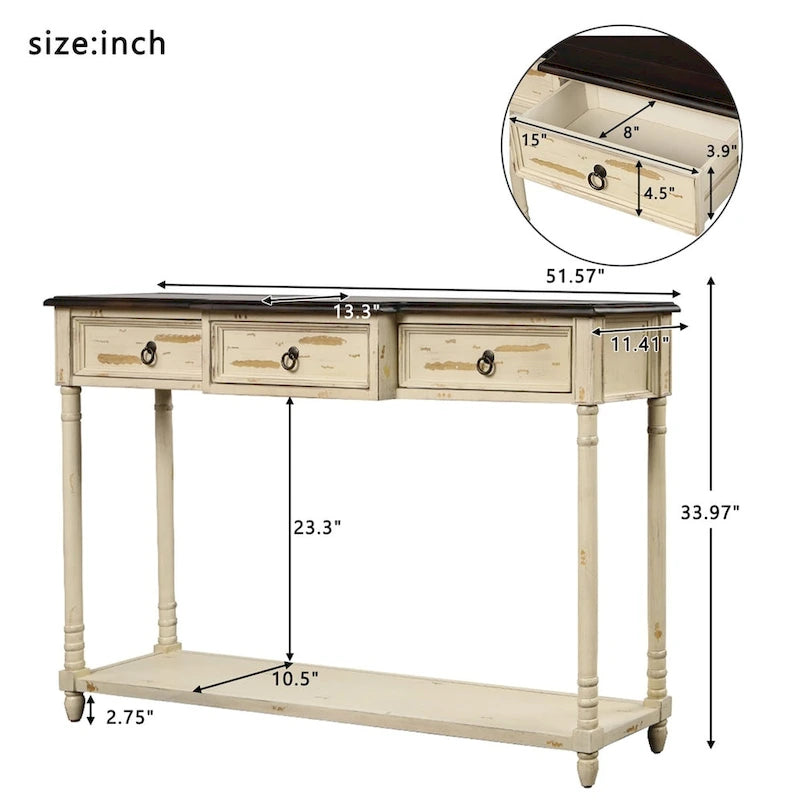 Console pour entrée avec tiroirs saillants et étagère