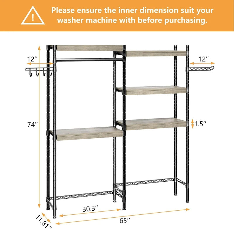 Étagère de rangement en bois à 5 niveaux pour machine à laver et sèche-linge