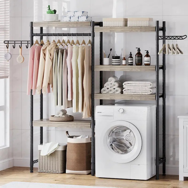 Étagère de rangement en bois à 5 niveaux pour machine à laver et sèche-linge