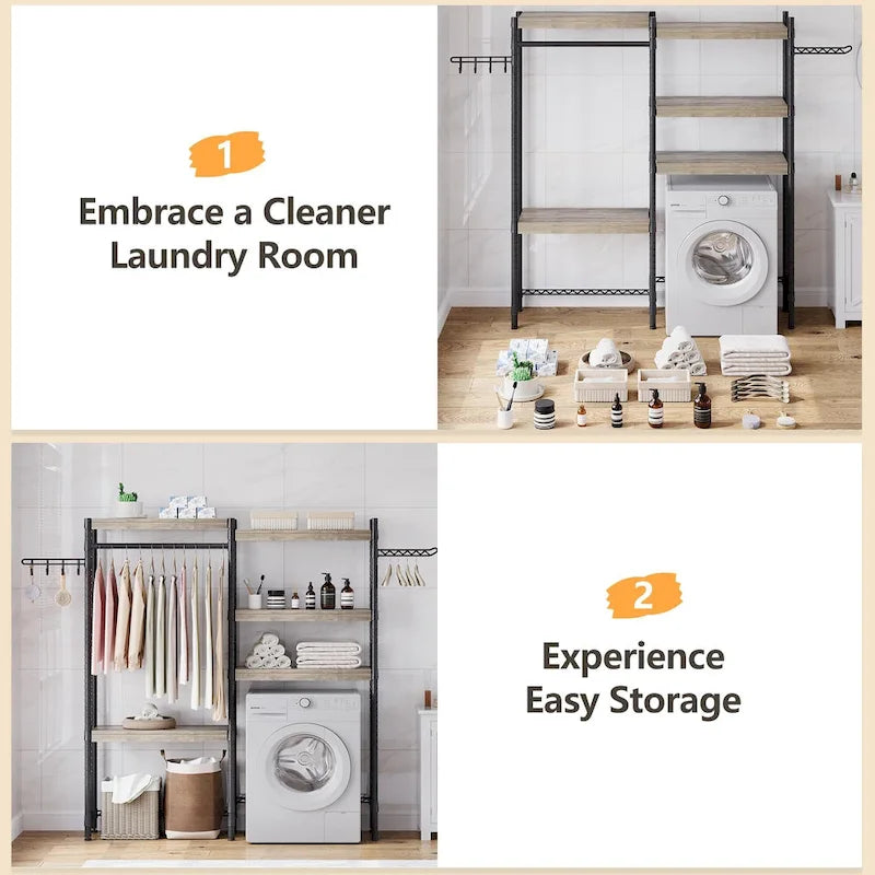 Étagère de rangement en bois à 5 niveaux pour machine à laver et sèche-linge