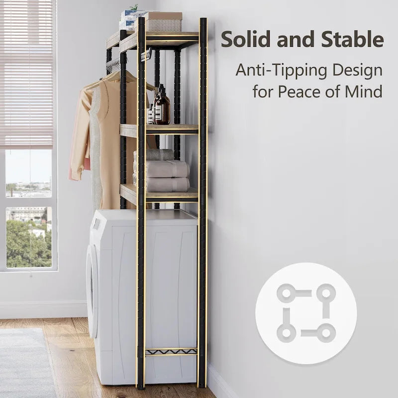 Étagère de rangement en bois à 5 niveaux pour machine à laver et sèche-linge