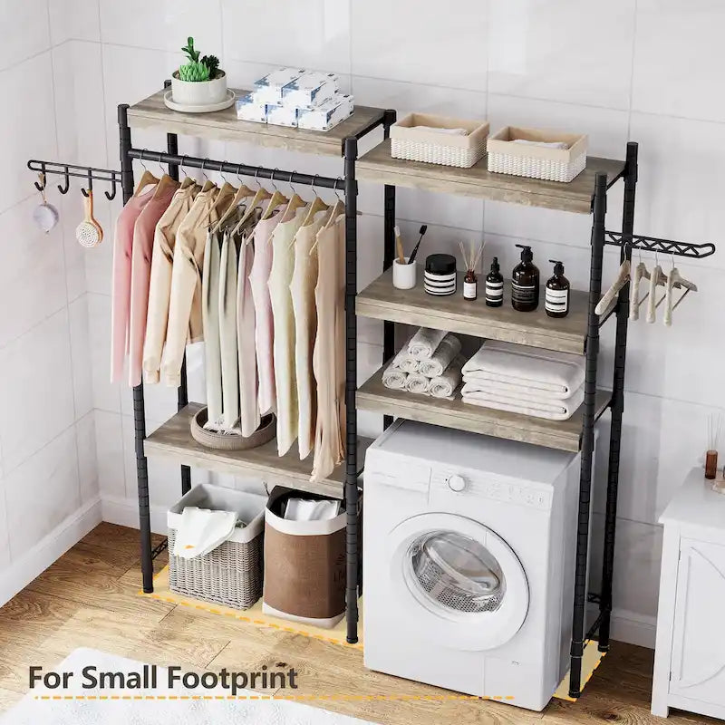 Étagère de rangement en bois à 5 niveaux pour machine à laver et sèche-linge