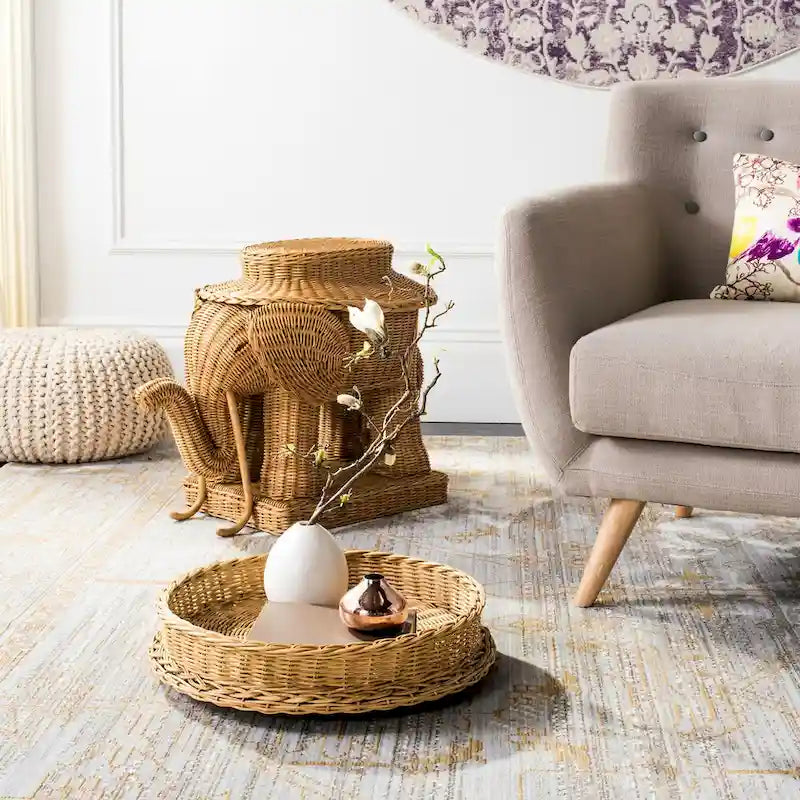 Table d'appoint naturelle avec rangement - 25 x 17,5 x 21,5 - 25 larg. x 18 prof. x 22 haut.