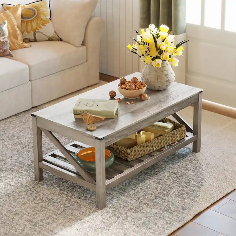 Table basse à 2 niveaux avec étagère de rangement